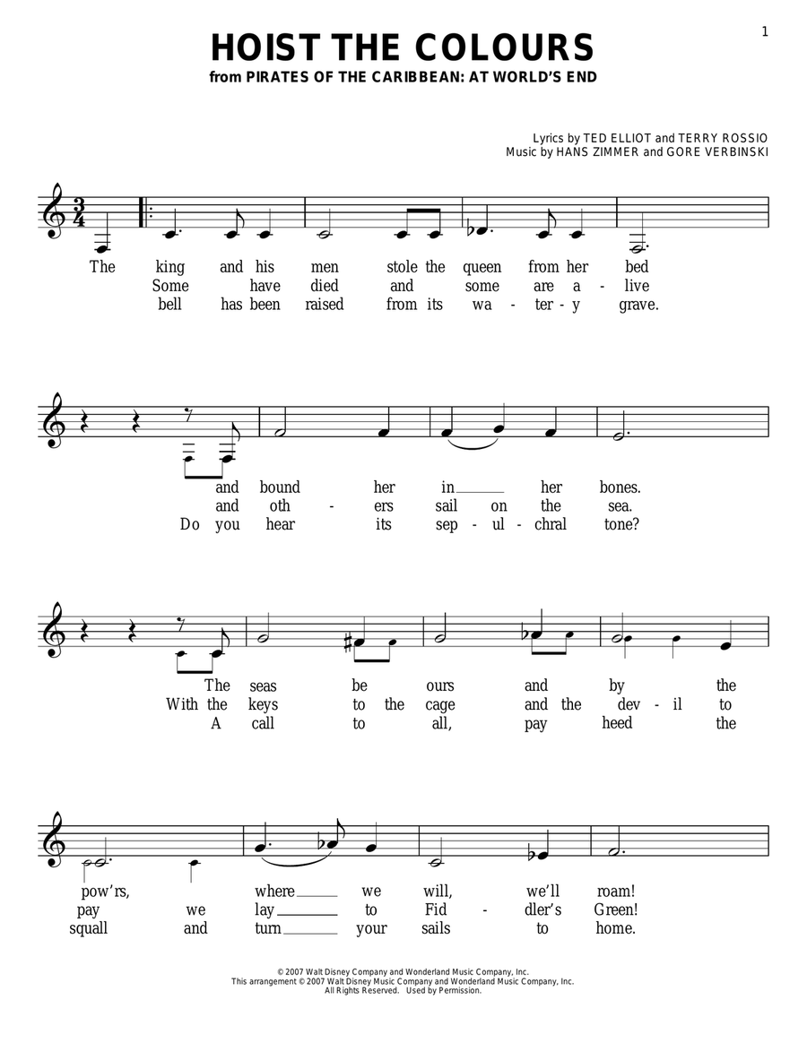 Hoist The Colours (from Pirates Of The Caribbean: At World's End) Easy Piano scores gallery preview page 1