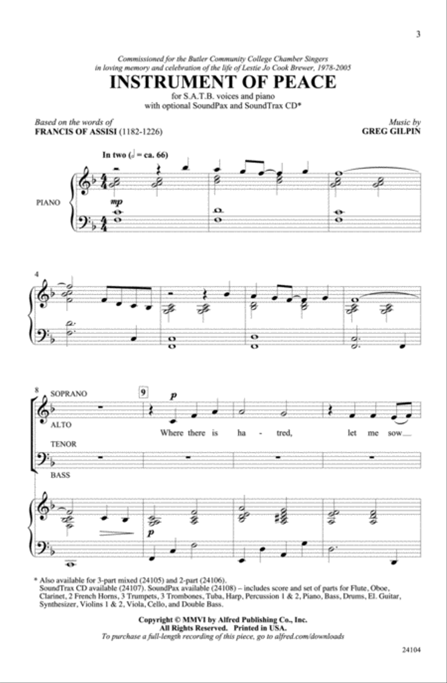 Instrument of Peace 4-Part scores gallery preview page 2