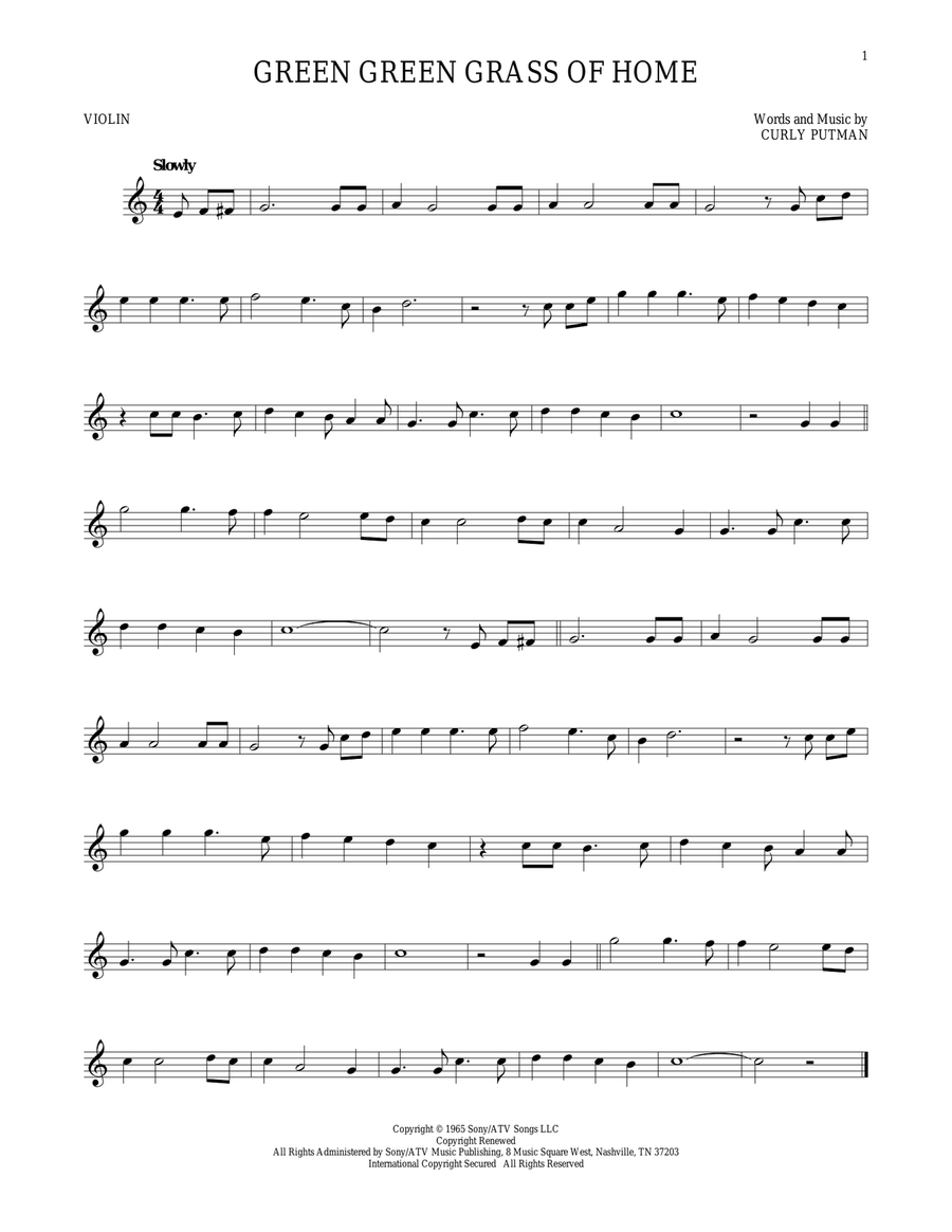 Green Green Grass Of Home Violin Solo scores gallery preview page 1