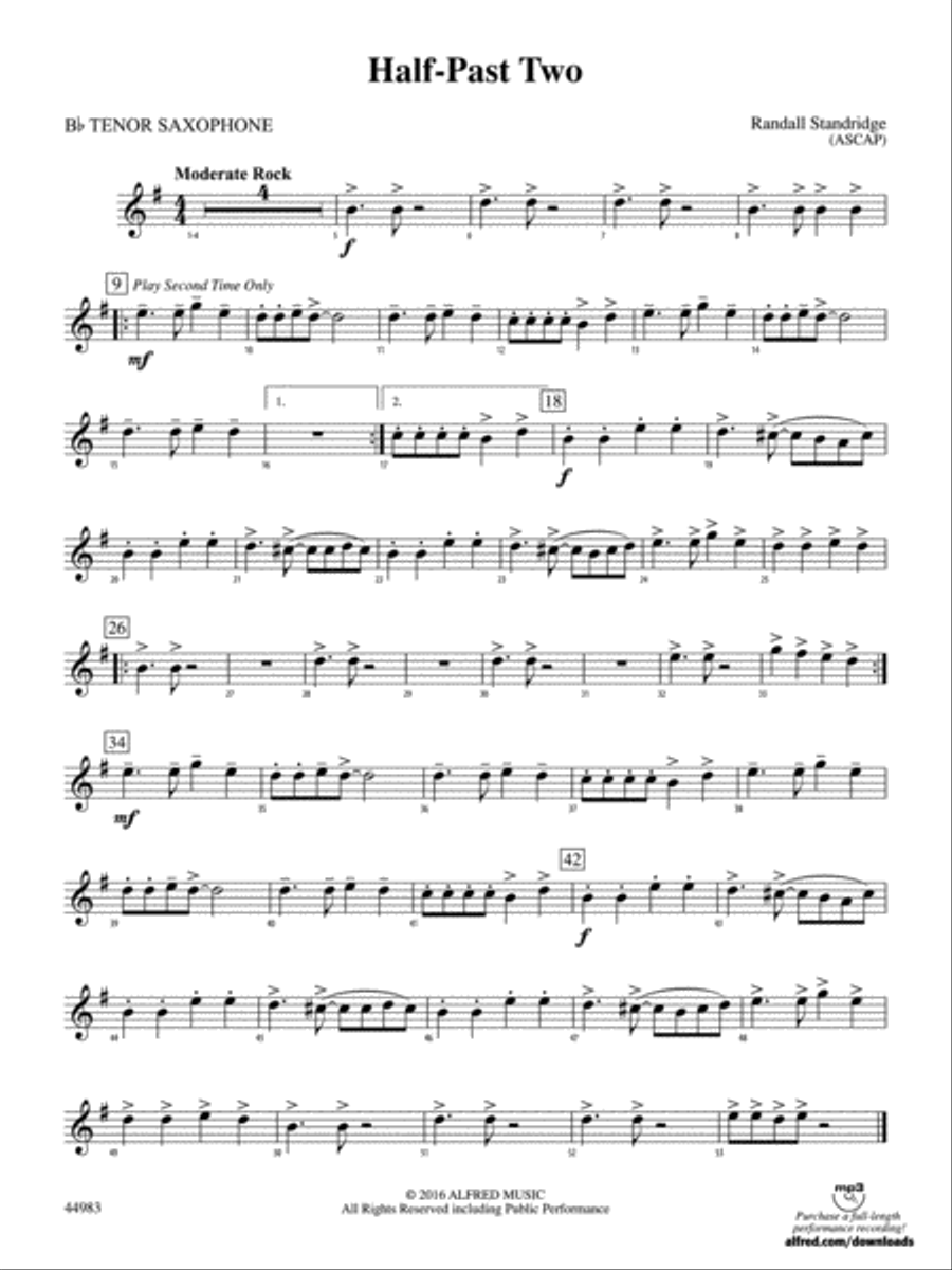 Half-Past Two: B-flat Tenor Saxophone Concert Band scores gallery preview page 1