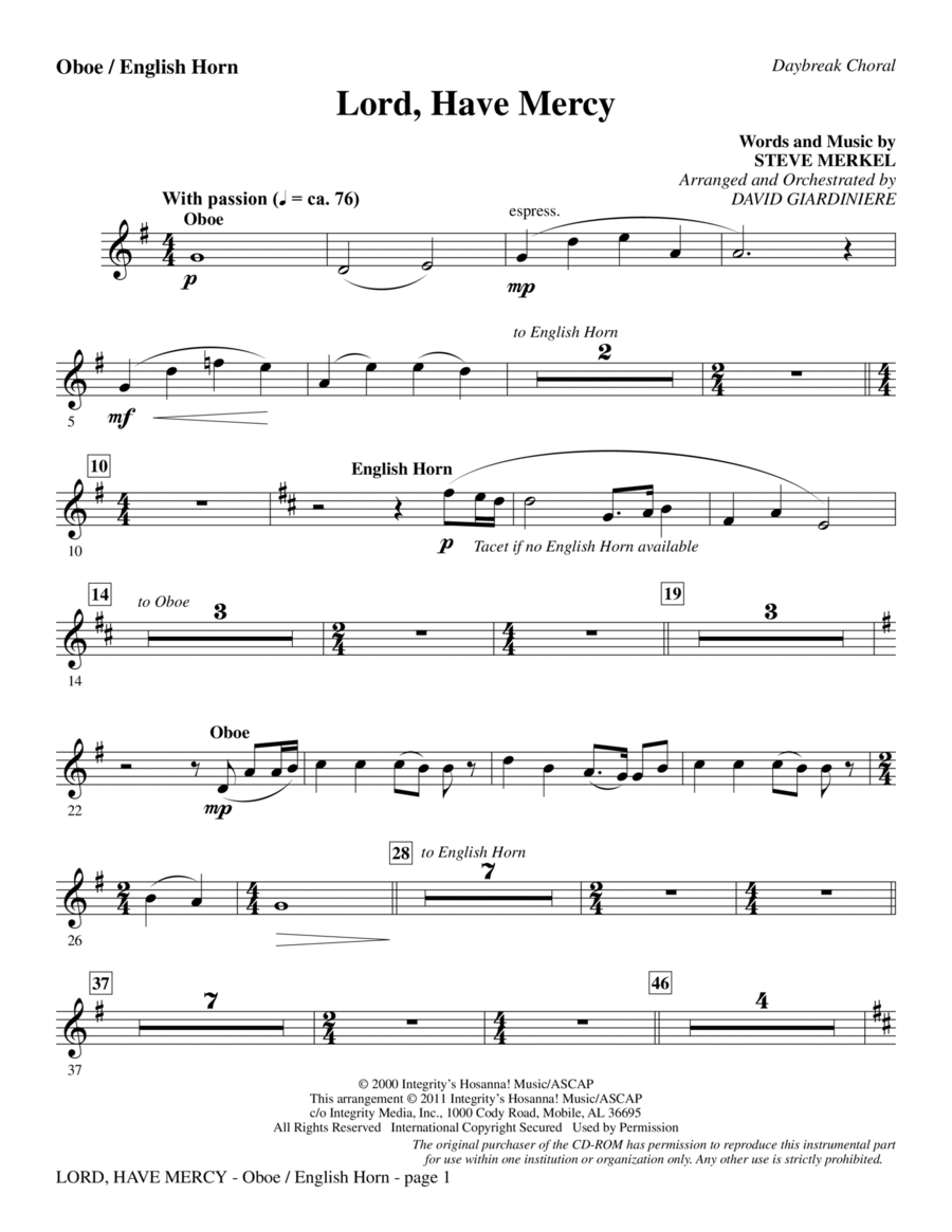 Lord Have Mercy - Oboe/English Horn Choir scores gallery preview page 1