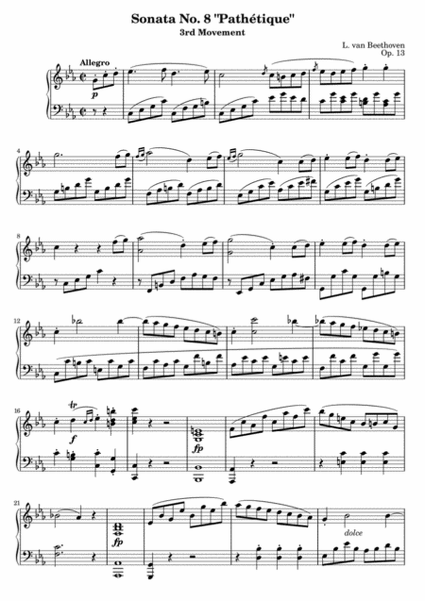 Beethoven-Sonata "Pathetique" Op. 13 - III. Rondo. Allegro( Original Complete Version) image number null