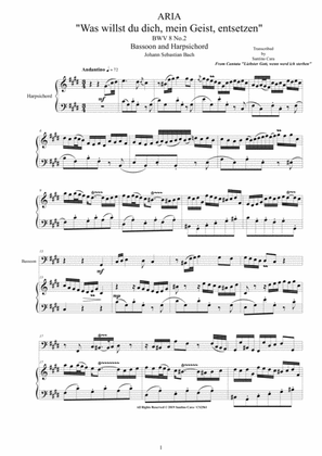 Bach - Aria (Was willst du dich, mein Geist, entsetzen) BWV 8 No.2 for Bassoon and Harpsichord