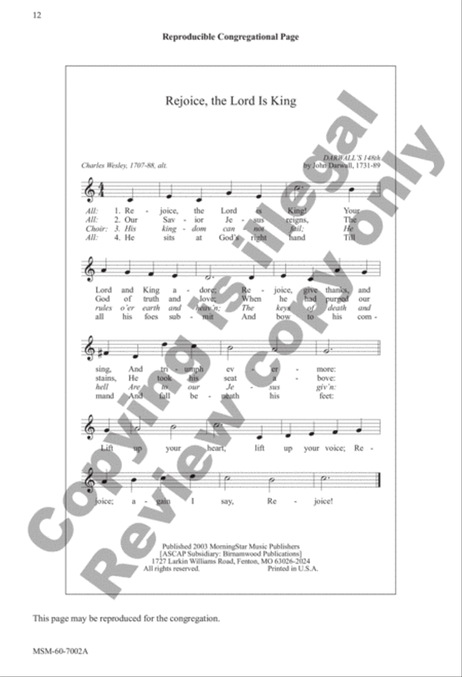 Christ Is Our Cornerstone Rejoice, the Lord Is King 4-Part scores gallery preview page 12