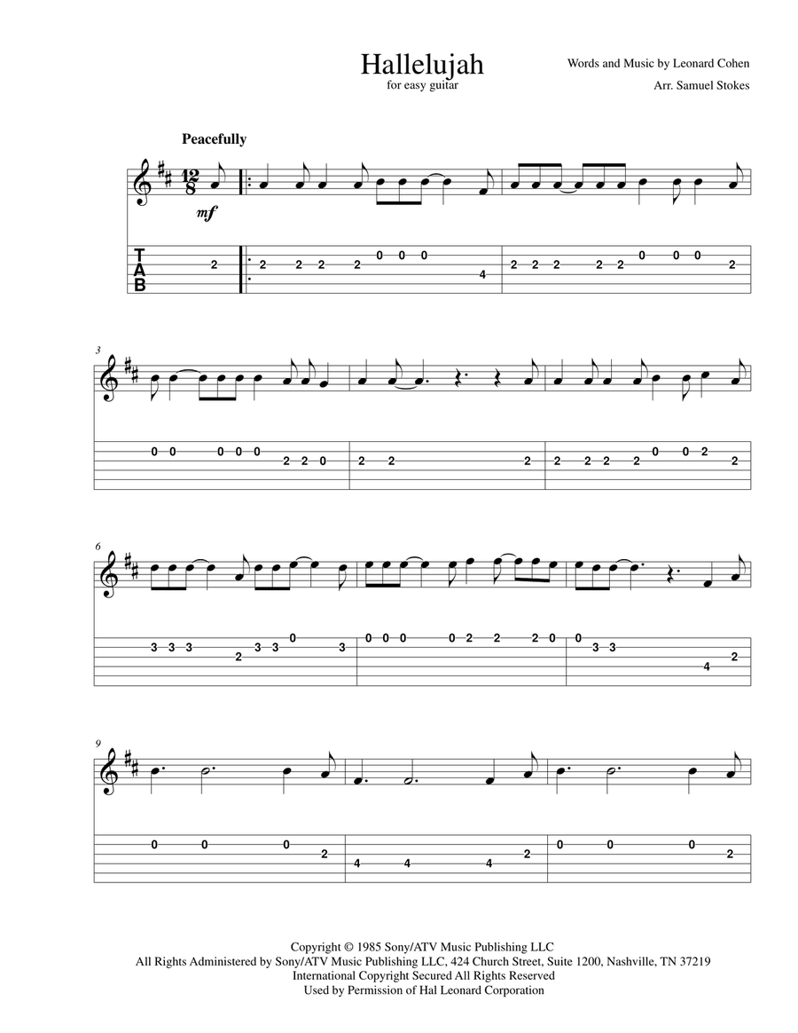 Hallelujah Guitar Tablature scores gallery preview page 1
