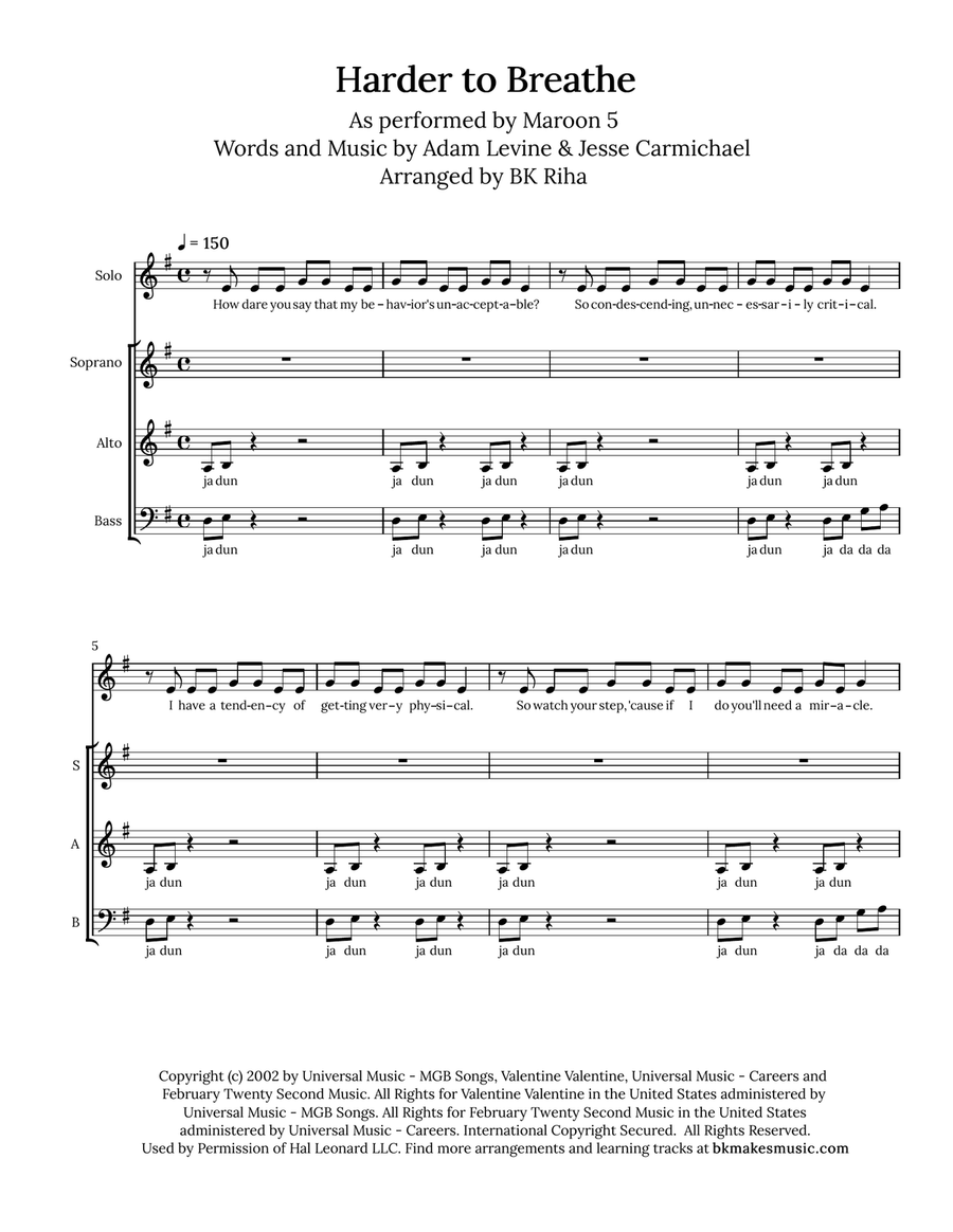 Harder To Breathe 3-Part scores gallery preview page 2