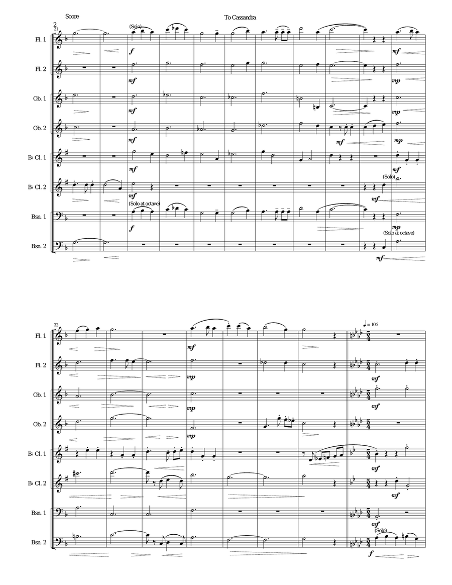 To Cassandra for wind octet Woodwind Ensemble scores gallery preview page 2
