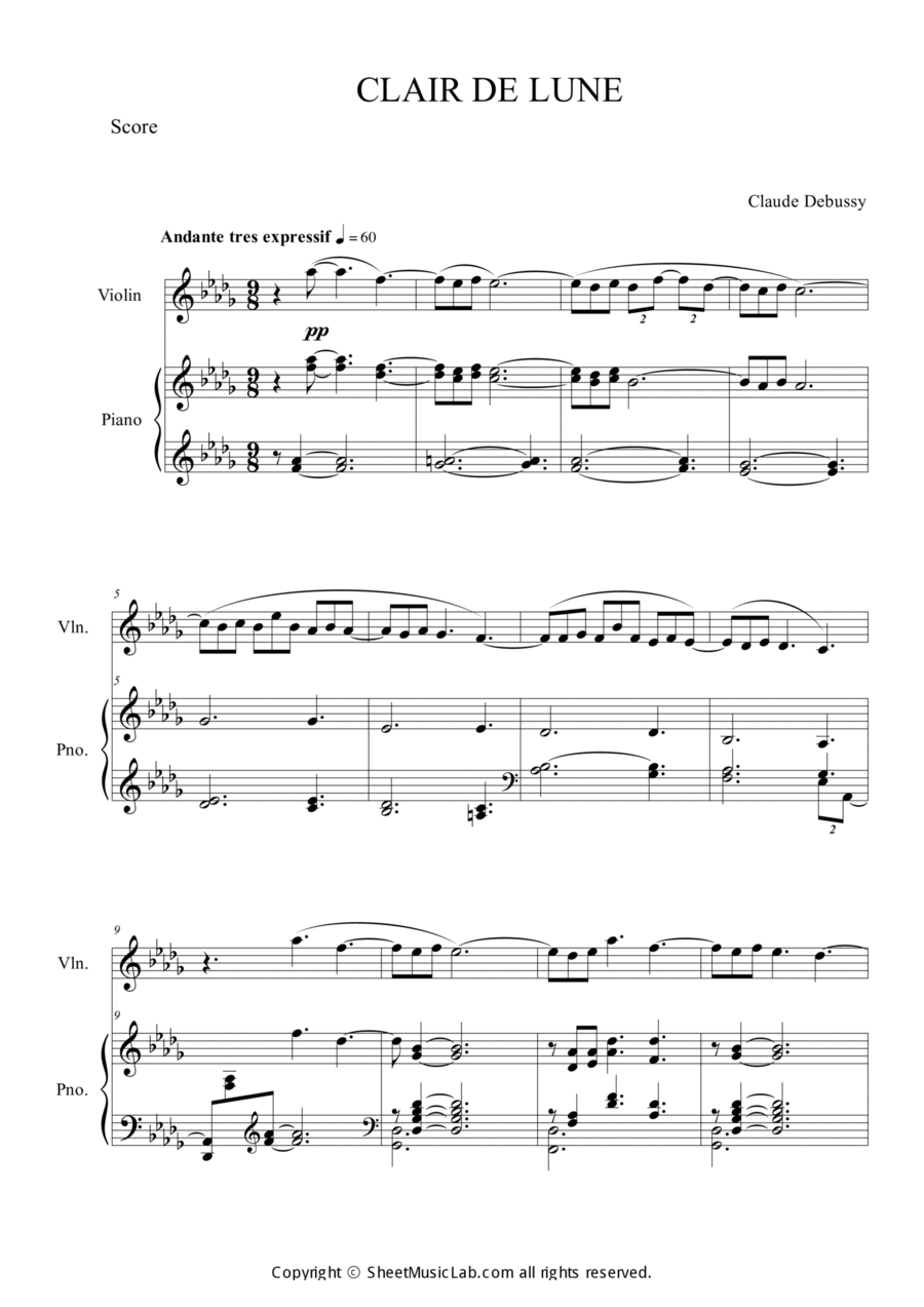 Clair de Lune Clair de Lune Violin Solo scores gallery preview page 1
