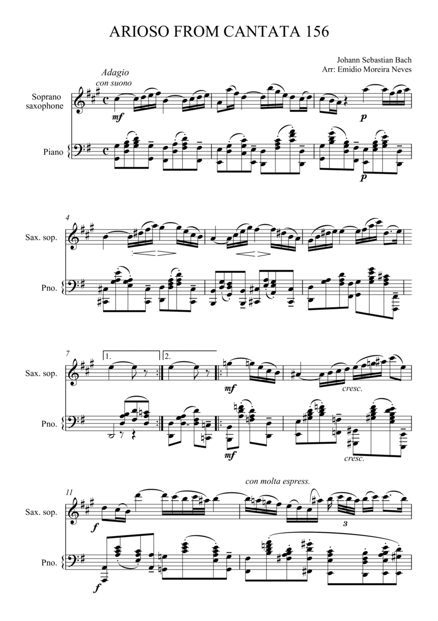 Arioso from cantata 156 for Soprano Saxophone and Piano Soprano Saxophone scores gallery preview page 1