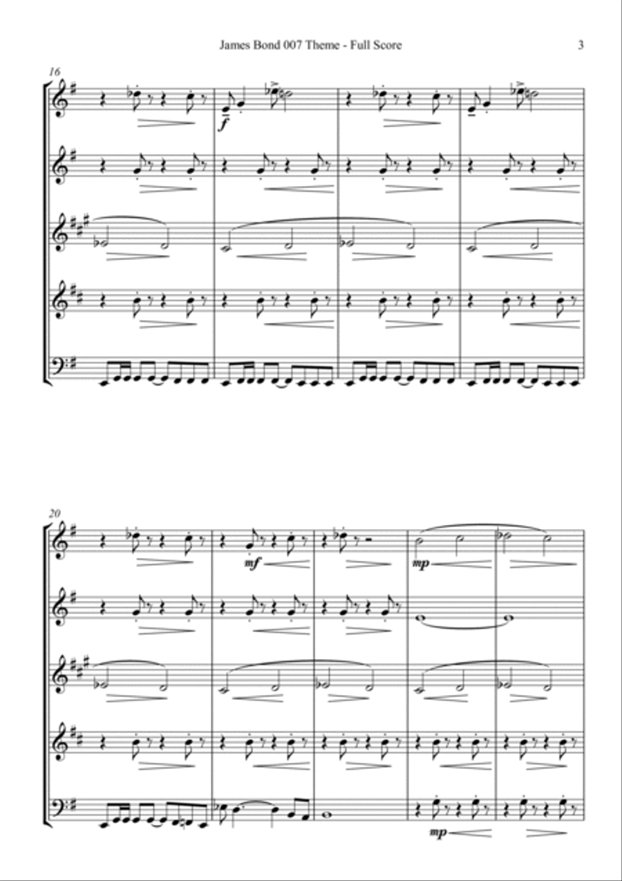 James Bond Theme James Bond Theme Woodwind Quintet scores gallery preview page 5