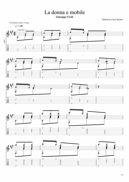 La donna e mobile by Giuseppe Verdi (Solo Fingerstyle Guitar Tab) image number null