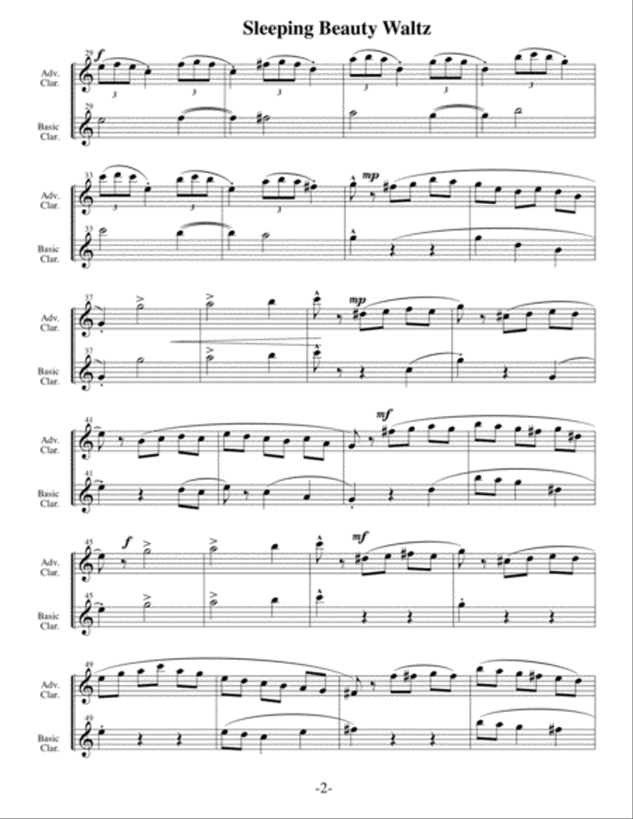 Sleeping Beauty Waltz (Arrangements Level 2+ thru 5 for CLARINET + Written Acc) Clarinet Solo scores gallery preview page 3