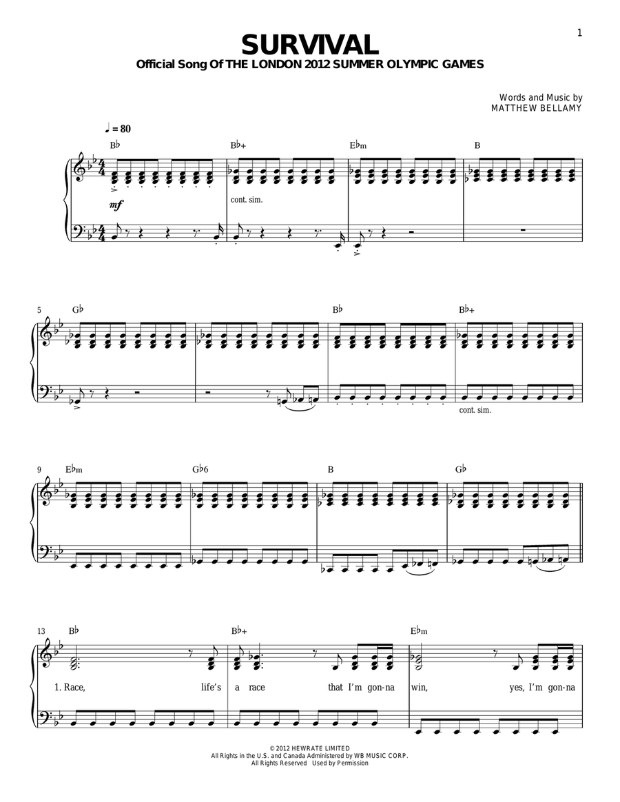 Survival Survival Easy Piano scores gallery preview page 1