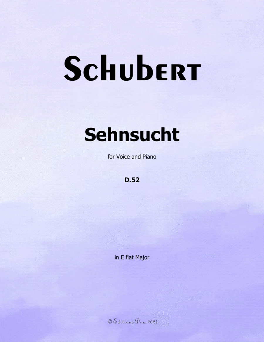 Sehnsucht, by Schubert, D.52, in E flat Major Voice scores gallery preview page 1