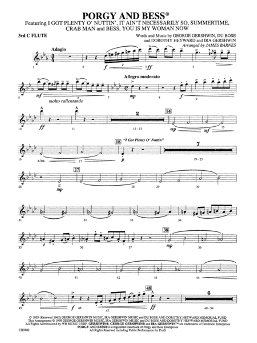Porgy and Bess® (Medley): 3rd Flute Concert Band scores gallery preview page 1