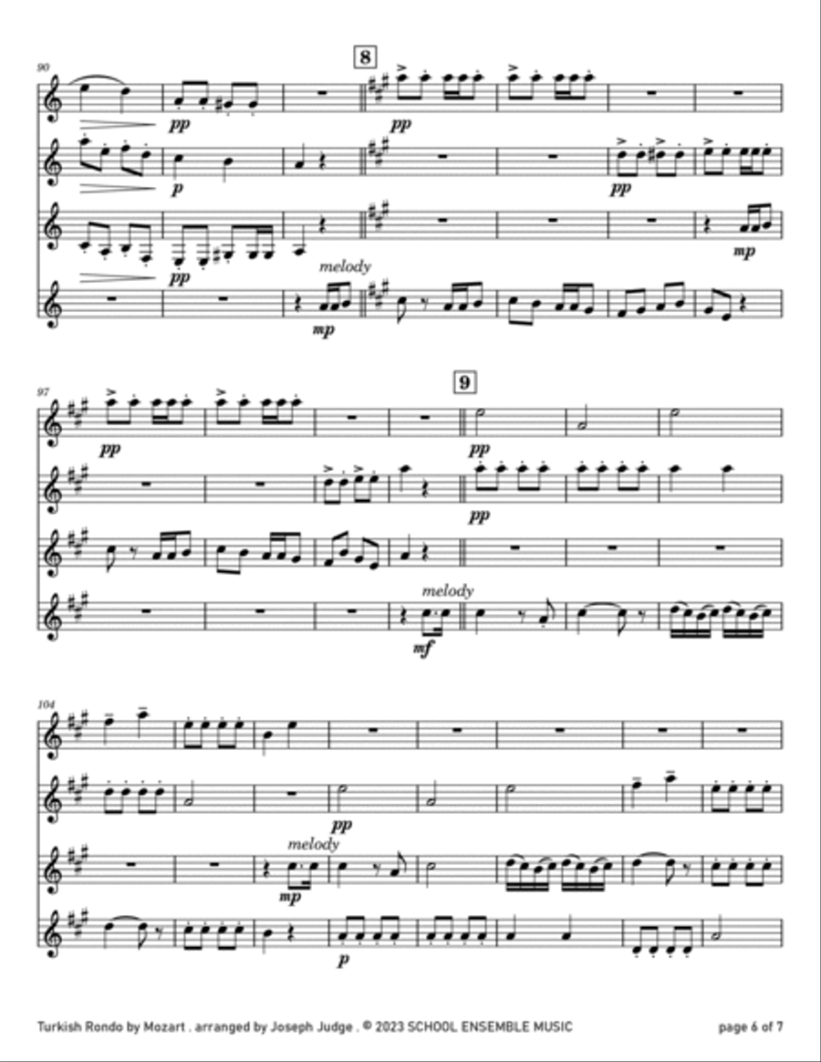 Turkish Rondo by Mozart for Clarinet Quartet in Schools Clarinet Quartet scores gallery preview page 6