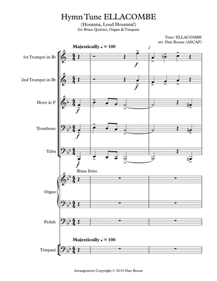 Book cover for Hymn Tune ELLACOMBE for Brass Quintet, Organ & Timpani