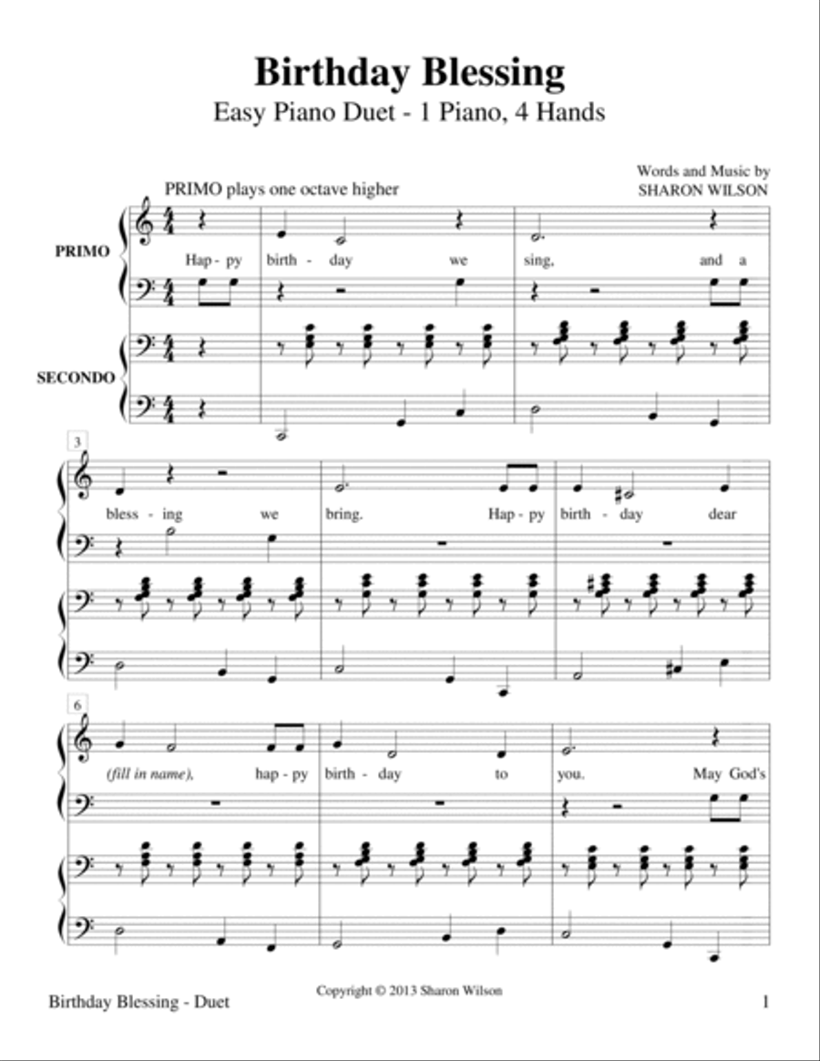 Birthday Blessing (Easy Piano Duet - 1 Piano, 4 Hands) Easy Piano scores gallery preview page 3