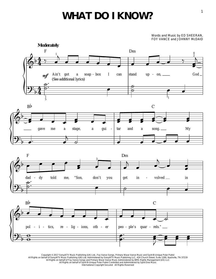 What Do I Know? Easy Piano scores gallery preview page 1