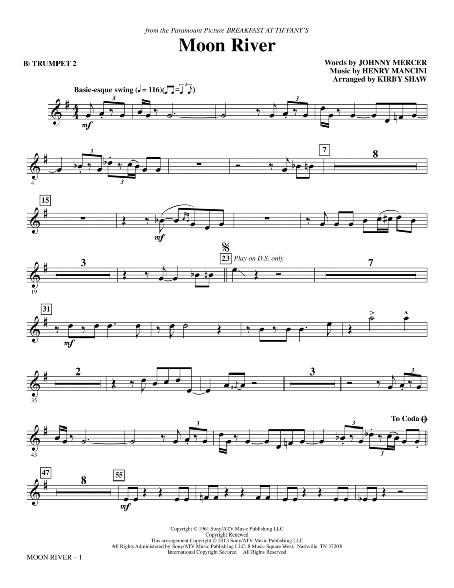 Moon River - Bb Trumpet 2 Choir scores gallery preview page 1