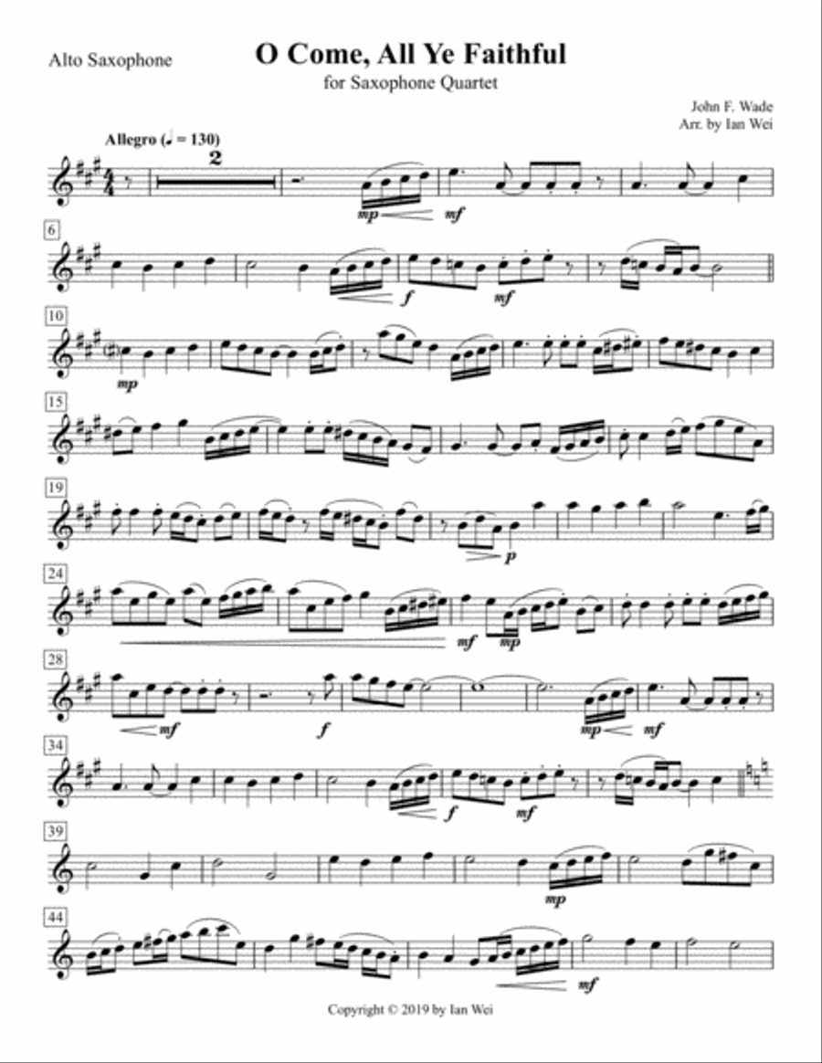 O Come, All Ye Faithful for Saxophone Quartet Saxophone Quartet scores gallery preview page 3