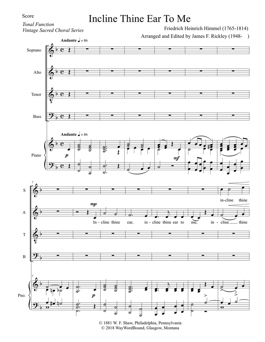 Incline thine Ear To Me Incline thine Ear To Me 4-Part scores gallery preview page 1