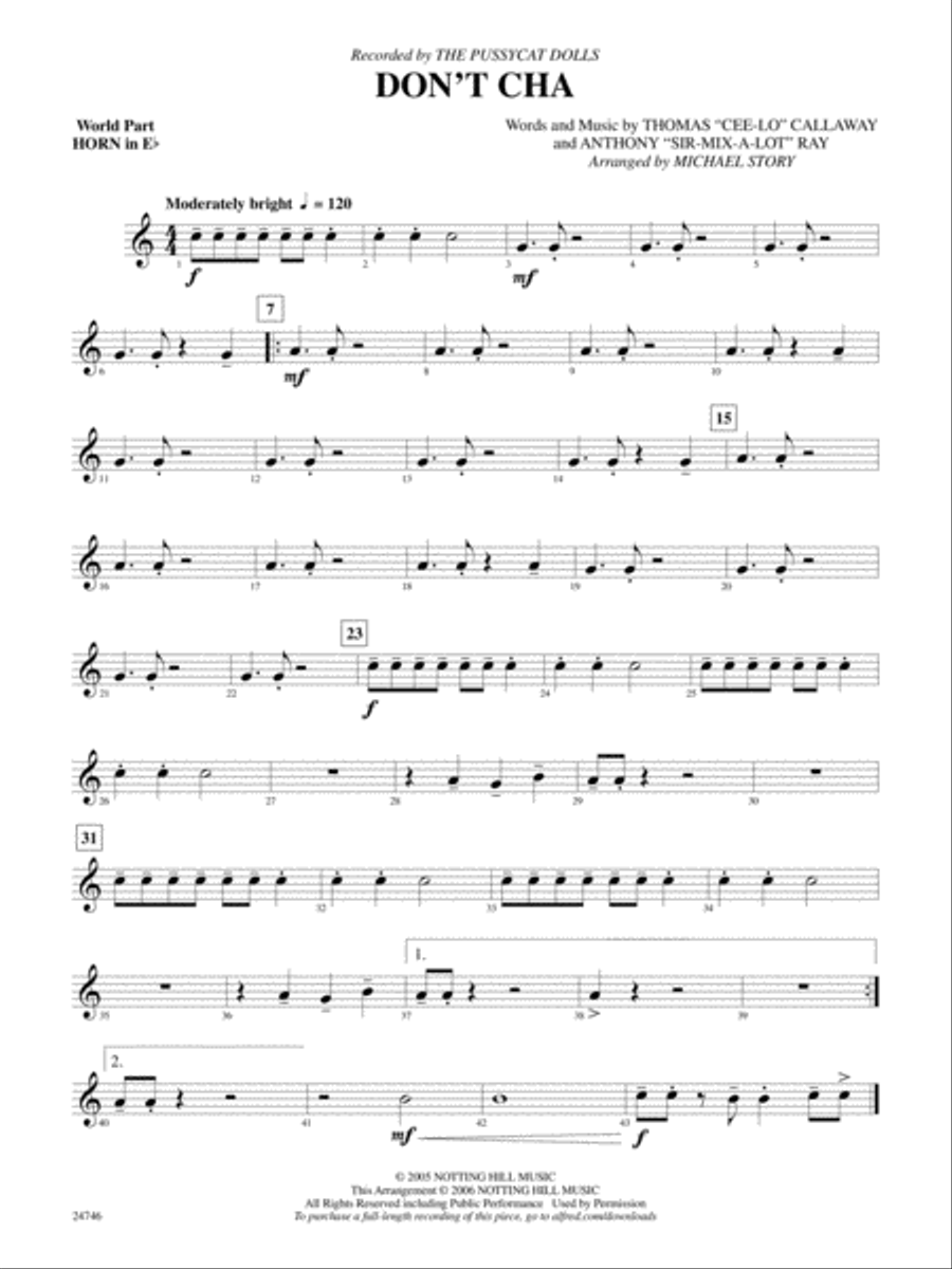 Don't Cha (recorded by The Pussycat Dolls): (World Part) 1st Horn in E-flat Concert Band scores gallery preview page 1