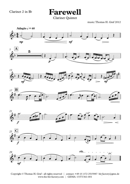 Farewell - Sad Ballad - Clarinet Quintet