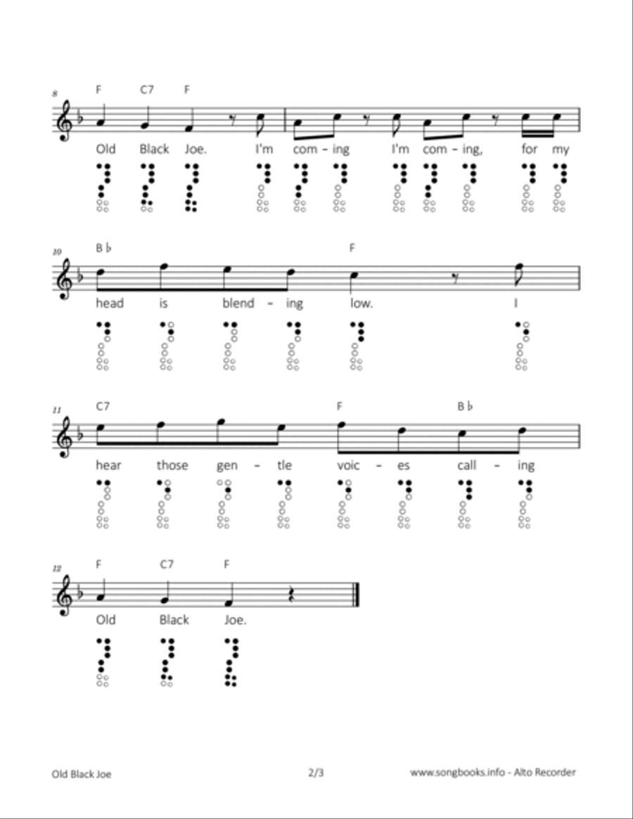 Old Black Joe Alto Recorder scores gallery preview page 2