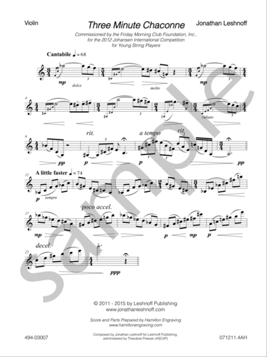 Three Minute Chaconne - Violin Chamber Music scores gallery preview page 3