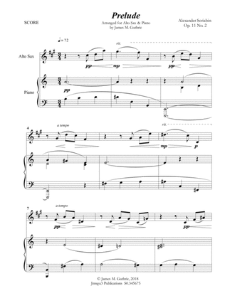 Scriabin: Prelude Op. 11 No. 2 for Alto Sax & Piano