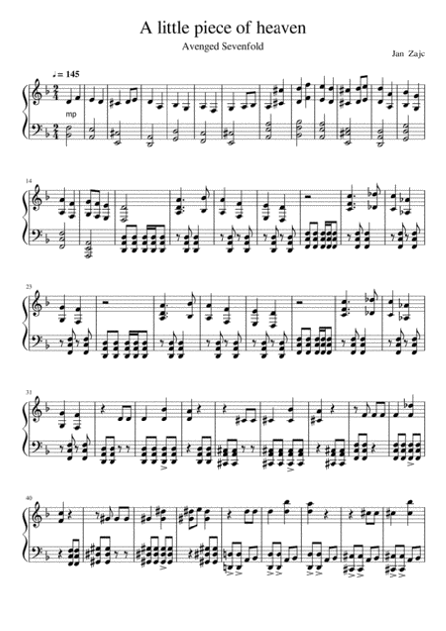 A Little Piece Of Heaven Easy Piano scores gallery preview page 1