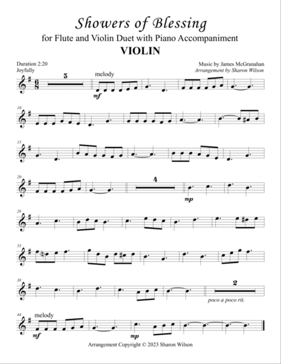 Showers of Blessing (for Flute and/or Violin Duet with Piano Accompaniment) Flute scores gallery preview page 4