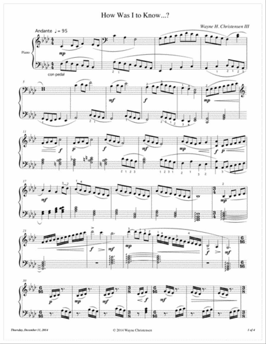 How Was I to Know...? Piano Solo scores gallery preview page 1