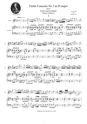 Book cover for Albinoni - Violin Concerto No.7 in D major Op.9 for Violin and Cembalo or Piano