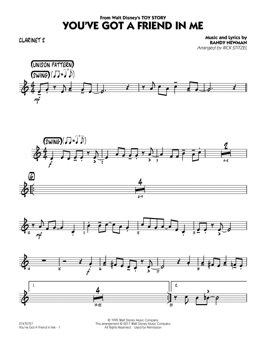 You've Got A Friend In Me (Wheezy's Version) (from Toy Story 2) (arr. Rick Stitzel) - Bb Clarinet 2 Jazz Ensemble scores gallery preview page 1