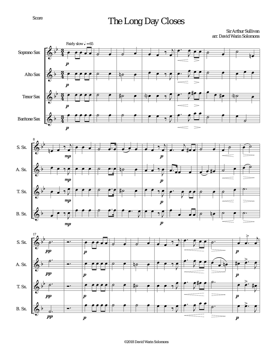 The long day closes for saxophone quartet Saxophone Quartet scores gallery preview page 1