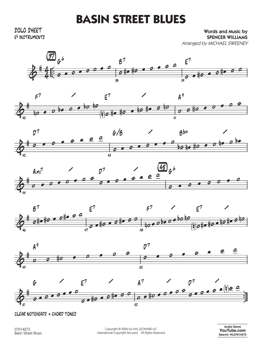 Basin Street Blues (arr. Michael Sweeney) - Eb Solo Sheet Jazz Ensemble scores gallery preview page 1