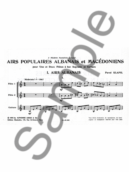 Airs Populaires Albanais Et Macedoniens (recorder & Guitar)