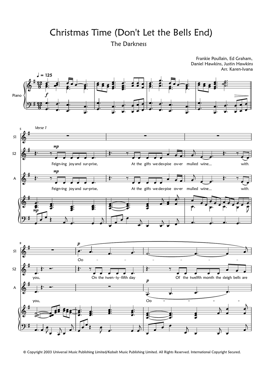 Christmas Time (don't Let The Bells End) SSA scores gallery preview page 1