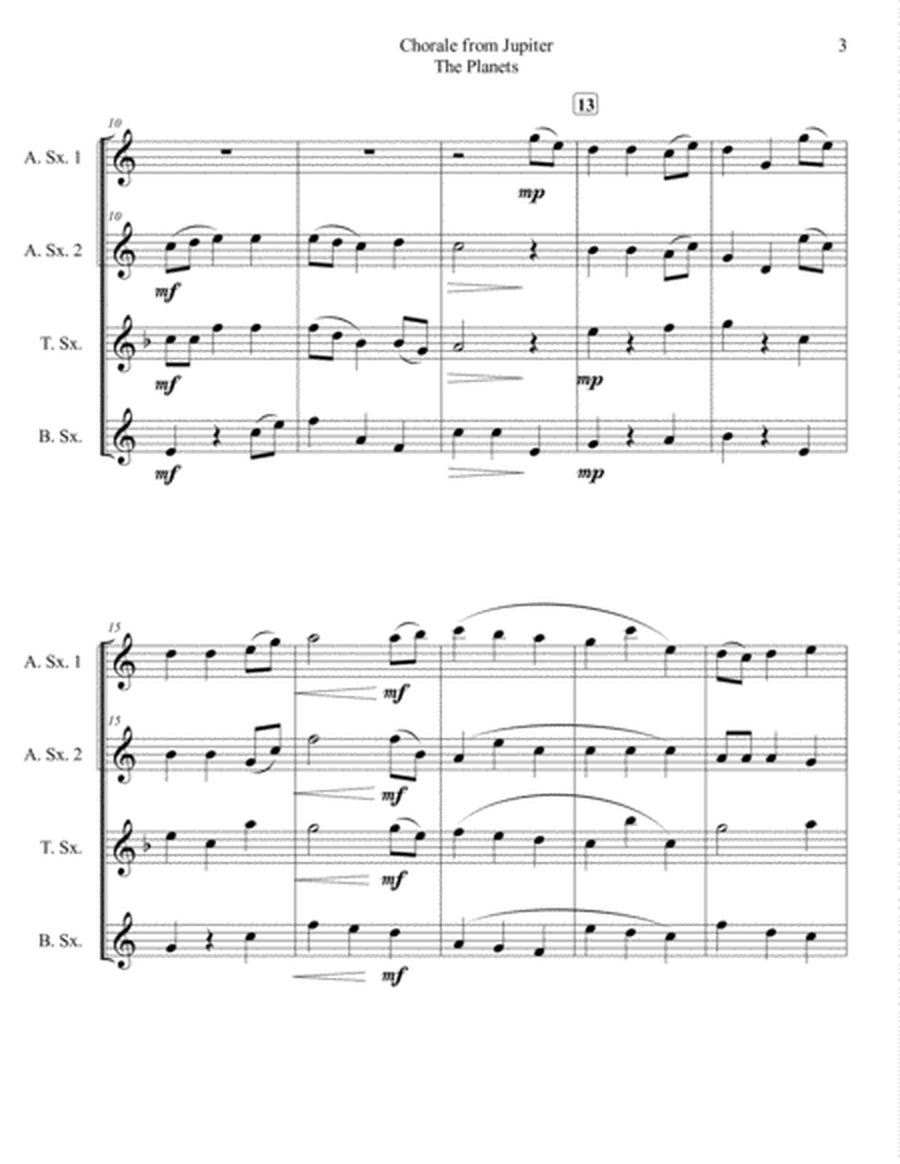 Chorale from Jupiter for Saxophone Quartet (SATB or AATB) image number null