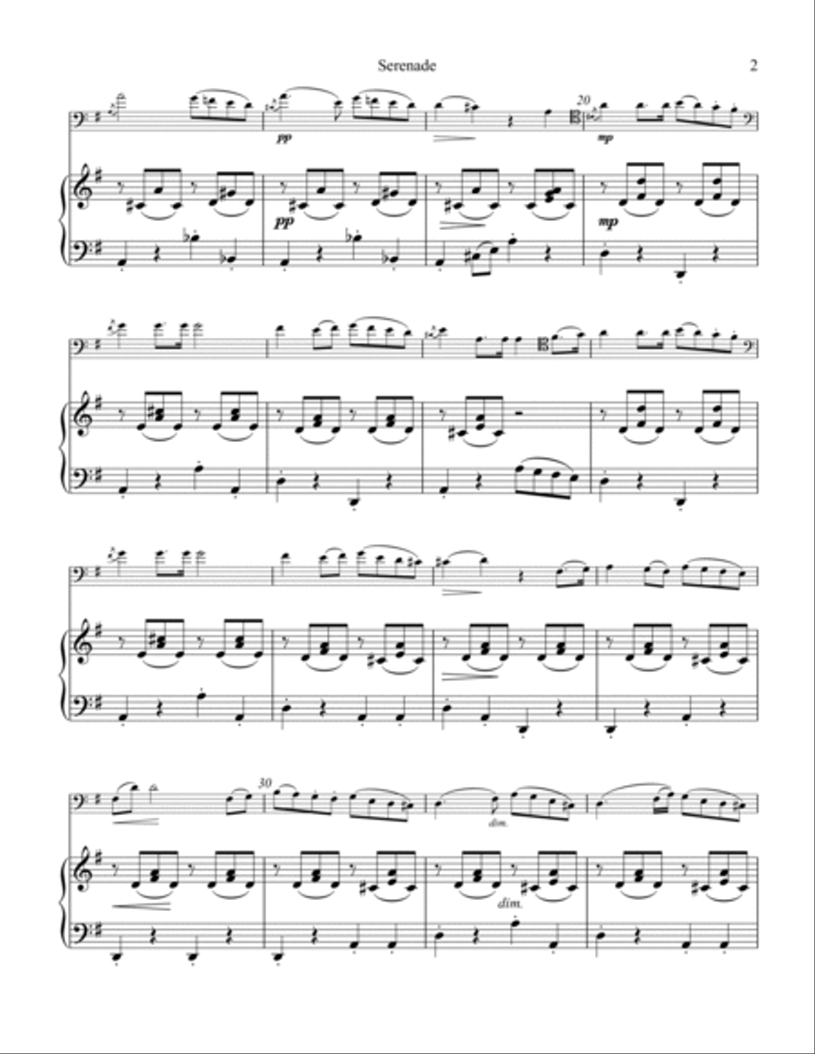 Serenade for cello and easy piano (G major) Easy Piano scores gallery preview page 3