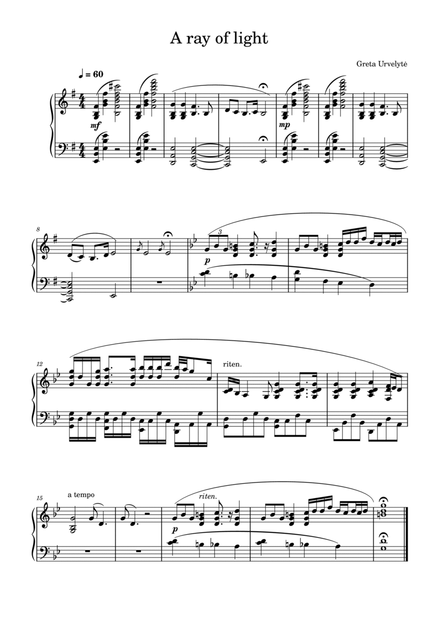 A ray of light Piano Solo scores gallery preview page 1