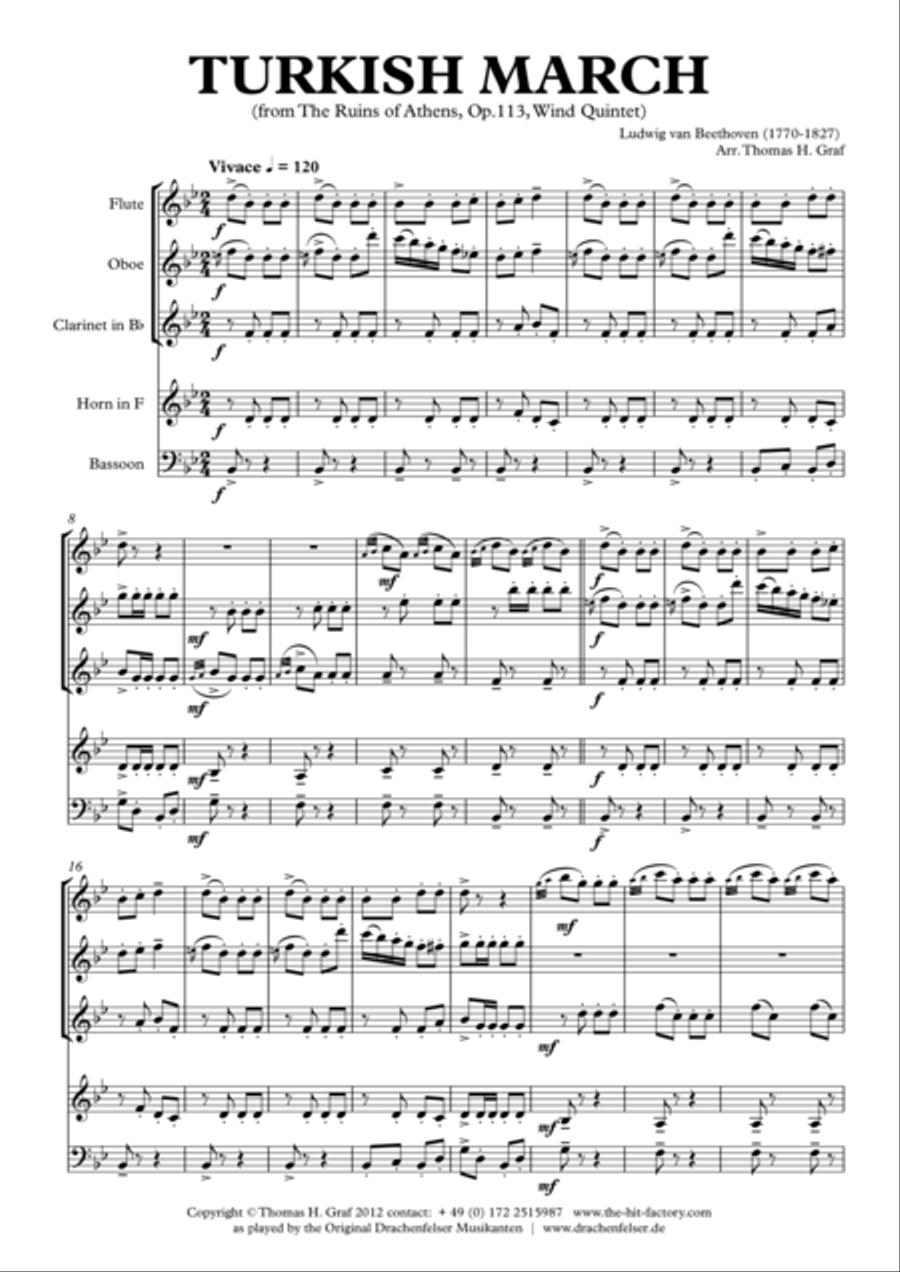 Turkish March - Beethoven - Wind Quintet Woodwind Quintet scores gallery preview page 1