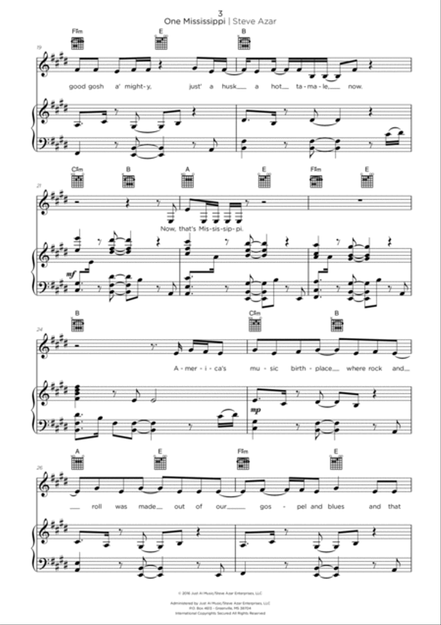 One Mississippi (The Official State Song of Mississippi) One Mississippi (The Official State Song of Mississippi) Piano, Vocal, Guitar scores gallery preview page 4