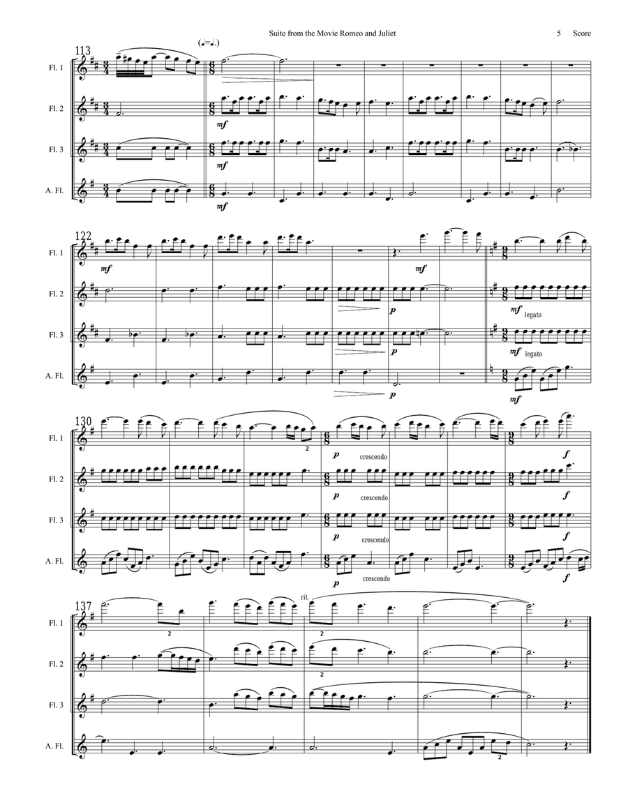 Suite: Romeo; Juliet; The Feast At The House Of Capulet; Did My Heart Love 'til Now/love Theme Woodwind Ensemble scores gallery preview page 6
