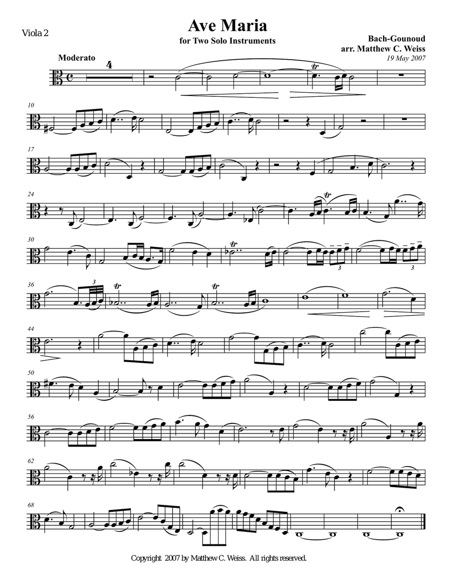 Ave Maria for Two Solo Instruments - Viola 2 Viola Solo scores gallery preview page 1