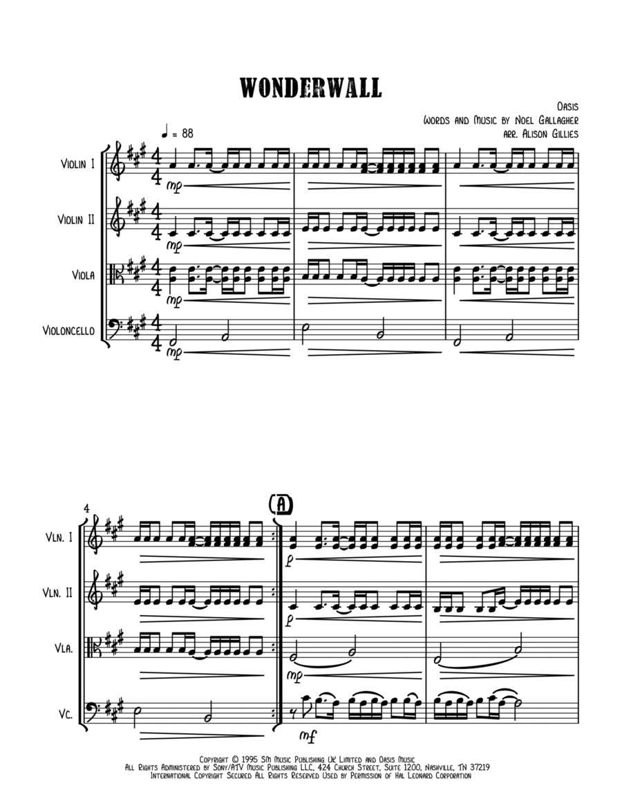 Wonderwall String Quartet scores gallery preview page 1