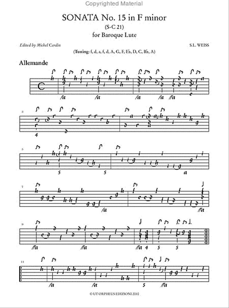 Sonata No. 11 in A Major (S-C 16) - Sonata No. 15 in F Minor (S-C 21) for Baroque Lute Lute scores gallery preview page 3