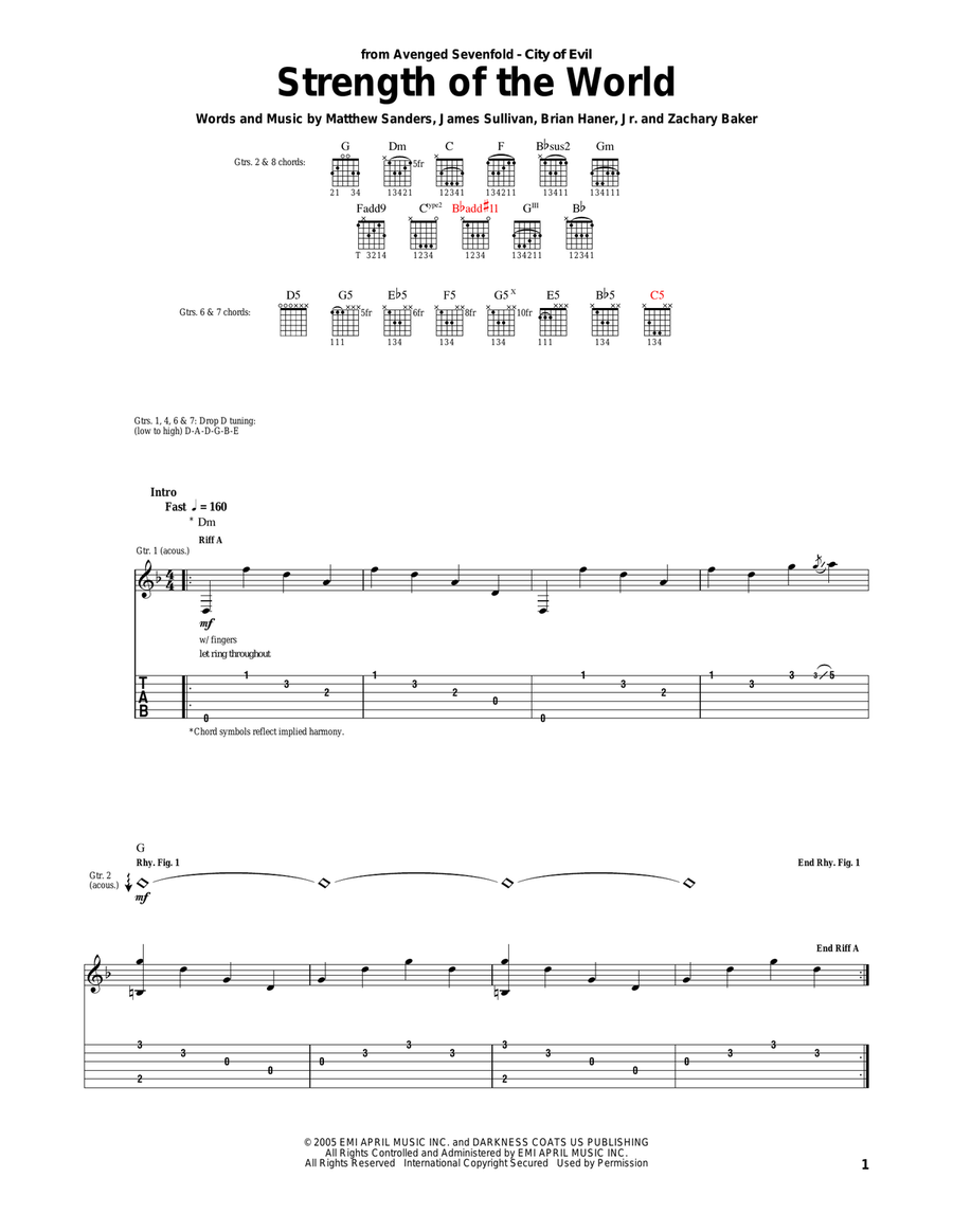 Strength Of The World Strength Of The World Electric Guitar scores gallery preview page 1